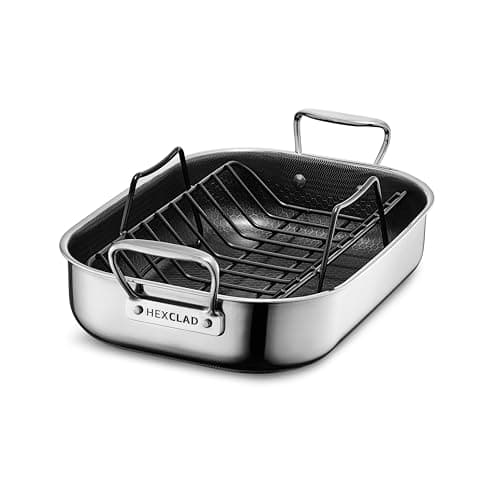 HexClad Hybrid Nonstick Small Roasting Pan with Rack, Dishwasher-Friendly, Oven-Safe Up to 900°F, Compatible with All Cooktops