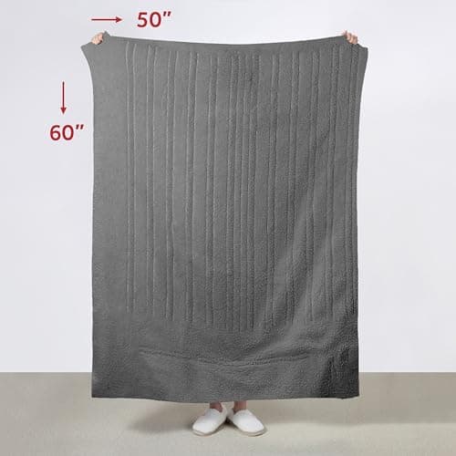 Sunbeam Royal Sherpa Foot Pocket Heated Throw Electric Blanket, 50" x 60", 4 Heat Settings, 4-Hour Auto Shut-Off, Warming Throw for Couch or Bed, Fast Heating, Machine Washable, Grey 8