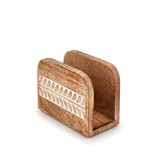 Mahasu Napkin Holder Mango Wood Upright Paper Napkin Storage Rustic Farmhouse Wood Napkin Holder Vintage Home decor (5.5"x 2.5"x 4")