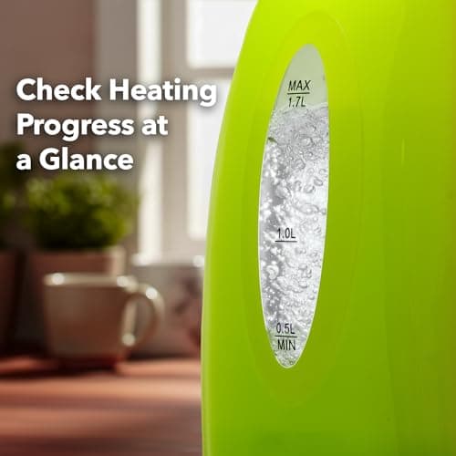 OVENTE Electric Kettle, 1.7L Fast Boiling Water Heater for Coffee or Tea, BPA Free with Water Level Gauge, Auto Shut-Off, Boil-Dry Protection, Indicator Light and Removable Filter, Green KP72G 7