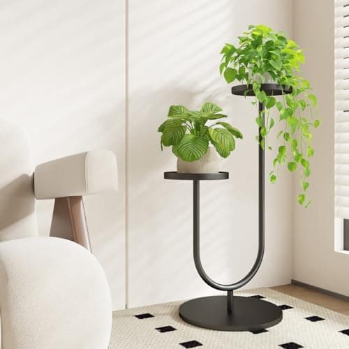 Bamworld Modern Plant Stand Indoor Tall, Corner Plant Stand for Indoor Plants, 2 Potted Black Planter Stand for Plants Display Living Room Decor（Black）