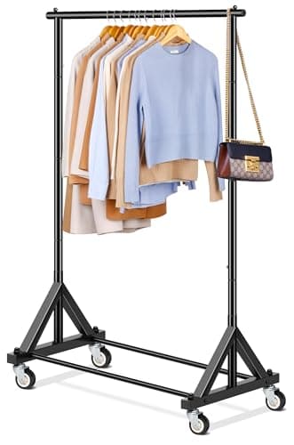 SLEEPING LAMB Heavy Duty Clothes Rack, Rolling Clothing Racks for Hanging Clothes Metal Garment Racking With Wheels, Clothes Hanger for Coats, Shirts, Sweaters Wardrobe Rack (Black)