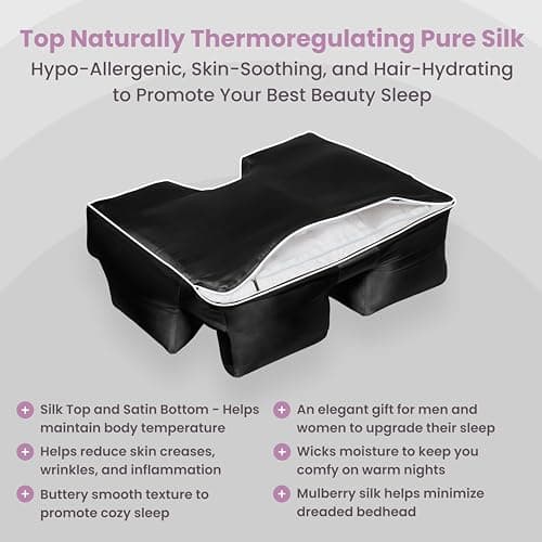 Cover Only Wife Pillow – 50% Mulberry Silk 50% Satin Pillowcase for Beauty Sleep, Hair & Skin Care – Zippered, Anti-Aging, Anti-Frizz, Cooling, Oeko-TEX Certified, Soft & Smooth Cover, Black 5