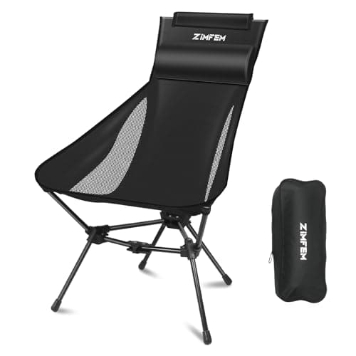 Camping Chairs, Portable Camping Chair with Headrest and Storage Bag, Lightweight Foldable Chair for Outside Camping, Hiking, Travel, Beach and Sports
