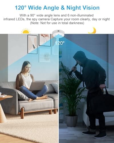 Kestanlora Hidden Camera Smoke Detector WiFi HD 1080P Small Spy Cameras Nanny Cam with Motion Detection,Indoor Wireless Camera for Home Security 6