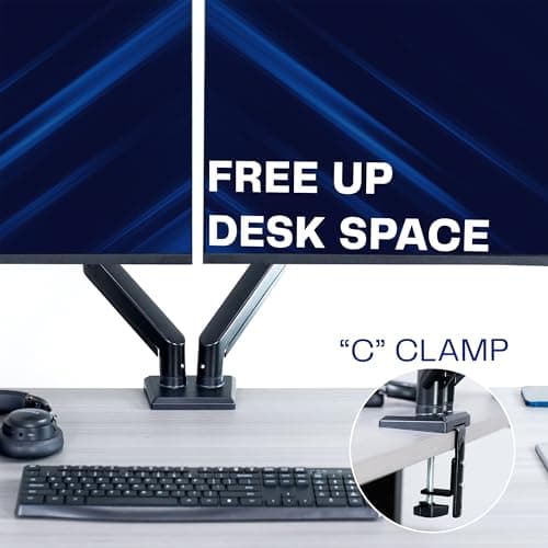 VIVO Aluminum Articulating Dual Monitor Arm for 13 to 30 inch Screens, Desk Mount Tension Spring Monitor Stand for 2 Screens, Black, STAND-V102O 7