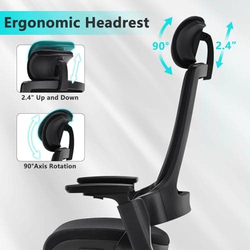 CLATINA Ergonomic High Swivel Executive Chair with Adjustable Height Head 3D Arm Rest Lumbar Support and Upholstered Back for Home Office Black 8