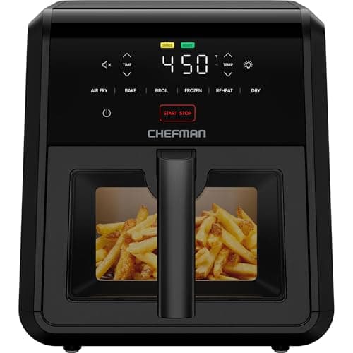 Chefman Air Fryer TurboFry 7-Qt, 6-in-1 High-Powered 450°F Cooking for Crispier Results, Compact Space-Saving Design, Air Fry, Bake, Broil, Reheat, Dehydrate, Defrost, Fast & Even Cooking – Black