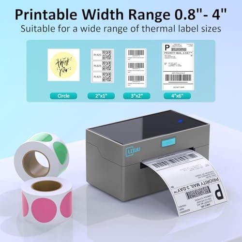 Bluetooth Thermal Shipping Label Printer, 4x6 Label Printer for Shipping Packages, Support iOS, iPhone, iPad, Android, Mac and Windows, Widely Used for Amazon, Ebay, Shopify, Etsy, USPS,UPS 4