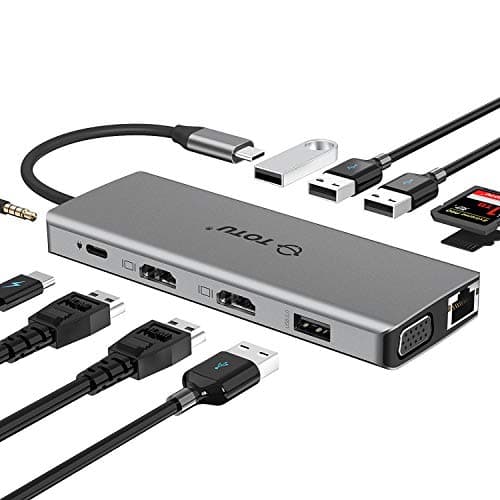 TOTU 13-in-1 USB-C Hub with Ethernet, 4K HDMI, VGA, PD, SD/TF Cards Reader, Mic/Audio Docking Station for MacBook Pro Air XPS and Other USB-C Laptops