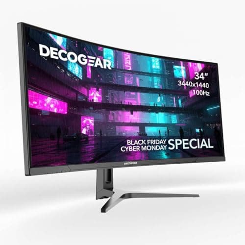 Deco Gear 34-Inch Business Curved Super UltraWide WQHD Monitor 3440 × 1440 R1500 100Hz 1ms 99% sRGB HDR 2× DisplayPort 2× HDMI Adjustable Stand PIP/PBP Low Blue Light Monitor Machine Black