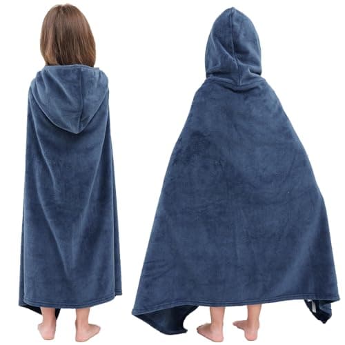 Hiturbo Kids Fleece Hooded Towel: Soft Plush Warm Blanket - 50"x30" Pool Beach Bath Swim Towel Wrap for 3-12 Yrs (Navy) 5