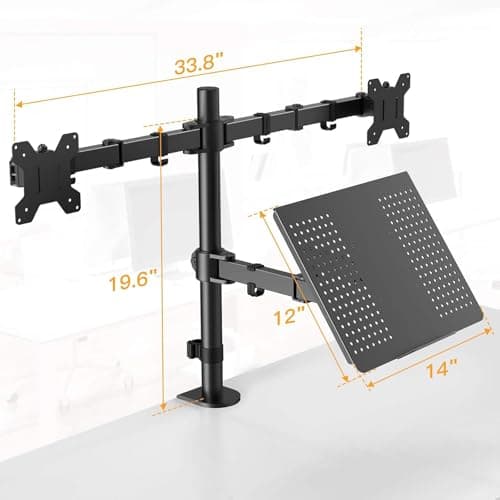 HUANUO Laptop Mount, Height Adjustable Dual Monitor Mount with Laptop Keyboard Tray Fit Two 13 to 27 Inch Flat Curved Computer Screens and 10 to 17 Inch Notebooks 6
