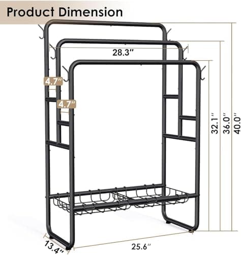 Kayfia 40" H Towel Rack Freestanding, 3-Tier Bath Towel Holder Stand with Storage Baskets & Hooks, Blanket Drying and Display Rack for Oversized Bath Towels, Metal Towel Rack Stand Indoor Outdoor 7