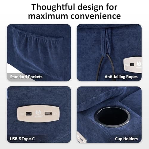 MCombo Power Lift Recliner Chair with Extended Footrest for Elderly People, Fabric 7287 (Navy Blue, Medium) 8