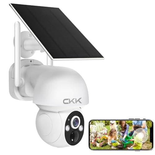 CKK 3K Solar Security Camera Wireless Outdoor, 360 Degree PTZ, PIR Motion Detection, Color Night Vision, 2-Way Talk, IP66 Waterproof, Audible & Floodlight Alarm for Home, Garage and Yard