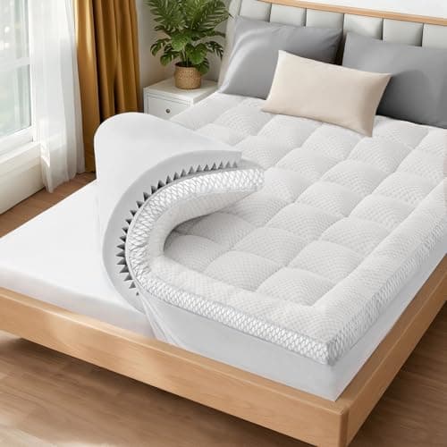 BEDELITE Queen Mattress Topper Dual Layer 4 Inch Memory Foam Mattress Topper, Pilow Top Mattress Pad and Premium Gel Foam Mattress, with Stretchable Pockets Up to 6"-24" (White)