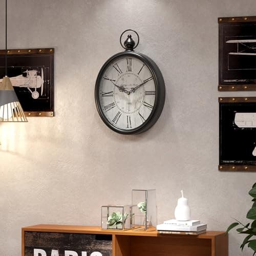 Menterry Oval Retro Wall Clock, Rustic Vintage Style, Black Antique Design, Battery Operated Silent Decor Large Wall Clocks for Kitchen,Farmhouse,Office (15.5" H x 10.5" W) 5