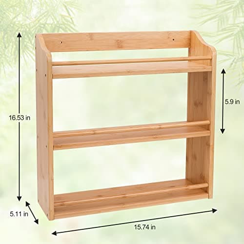 FoverOne 3 Tier Bamboo Spice Rack, Seasoning Jars Rack Shelf Spice Organizer for Kitchen Counter or Wall Mounting 8