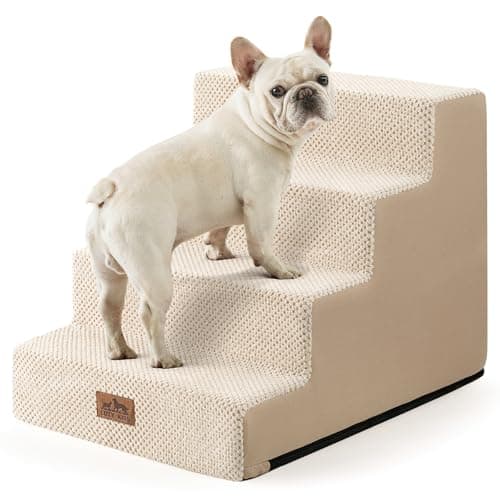 COZY KISS Dog Stairs for Small Dogs, 4 Tier Wider Pet Stairs for Couch and Beds, 17.7" H Non-Slip Dog Steps for Old Cats, Puppy, Small Medium Dogs, 17.7x23.6x17.7 inch, Beige