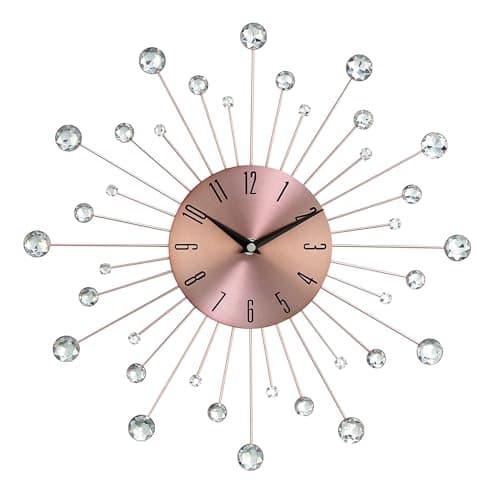 Deco 79 Metal Starburst Wall Clock with Crystal Accents, 15" x 1" x 15", Copper