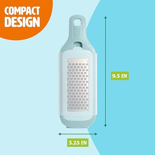 Tasty Interchangeable Grater with Storage Box, Includes Coarse & Fine Stainless Steel Blades, Non-Slip Base for Stability, Dishwasher Safe, Aqua 6