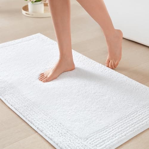 Madison Park Splendor Reversible 100% Cotton Tufted Bathroom Rug-3000 GSM Hotel Quality Luxurious Plush Medium Pile Bath Mat Absorbent, Quick Dry, Shower Room Décor, 21x34, White