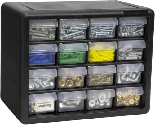 Akro-Mils 16-Drawer Plastic Drawer Storage Cabinet for Garage Organization, Beads, Makeup Organizer, Building Bricks Storage, Teacher Toolbox, 10-1/2" W x 6-1/2" D x 8-1/2" H, 10116 Black 12