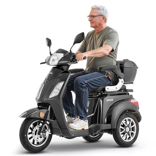 VEVOR Heavy Duty 3-Wheel Mobility Scooters for Seniors & Adults, 500lbs Capacity, 21.5 Miles 3-Speed Long Range, 1000W All Terrain Electric Recreational Scooter Wheelchair, 20° Max Climbing Capacity