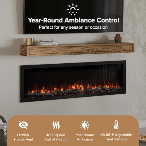 Modern Ember Highmark 60 Inch Smart Linear Electric Fireplace - Premium Flame with 10 Colors, Sleek Hidden Vent Design, Install Recessed in-Wall or Wall-Mount, WiFi Enabled. 7