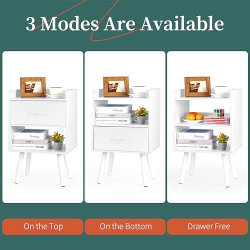 Yoobure Modern Nightstand with Drawer, Bedside Tables, Mid Century Nightstands with Open Storage Shelf, Wood Bedside Table, Small Night Stands for Bedrooms, 2-Tier Night Table 6