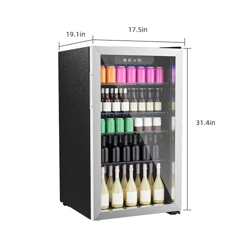 Erivess Compact Beverage Refrigerator,126 Can/3.2 Cubic Feet Fridge with Glass Door for Soda, Beer Under Counter Small Refrigerator with Adjustable Shelve & LED Display(Silver) 5