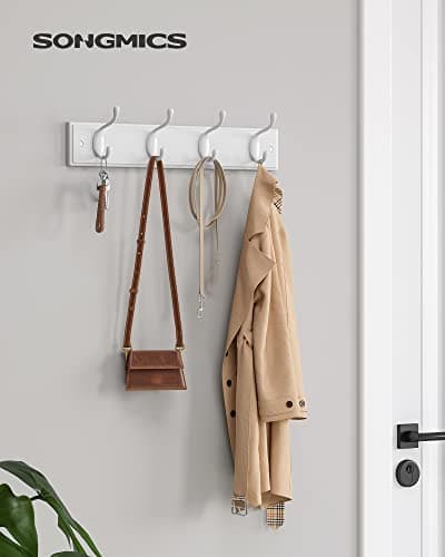 SONGMICS Wall-Mounted Coat Rack, Hook Rack, 4 Dual Metal Hooks, for Coats, Bags, Keys, in the Entryway, Bedroom, Living Room, White ULHR23WT 2