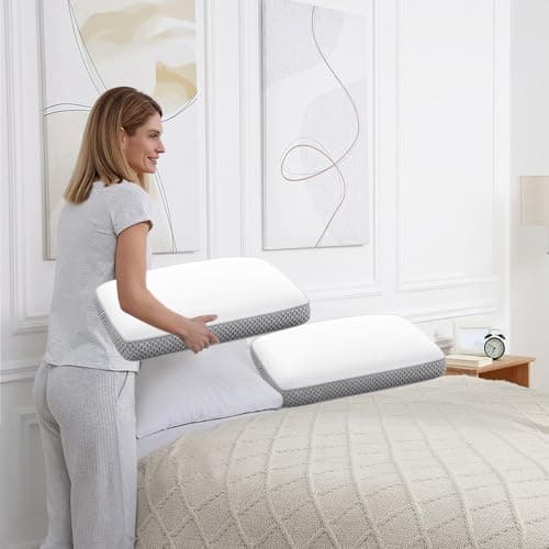 2 Pack Cooling Bed Pillows for Sleeping, Memory Foam Bed Pillows Queen Size Set of 2, Gel Pillow for Sleepers Cool Pillow for Side Back and Stomach Sleepers,Supportive（Grey） 7