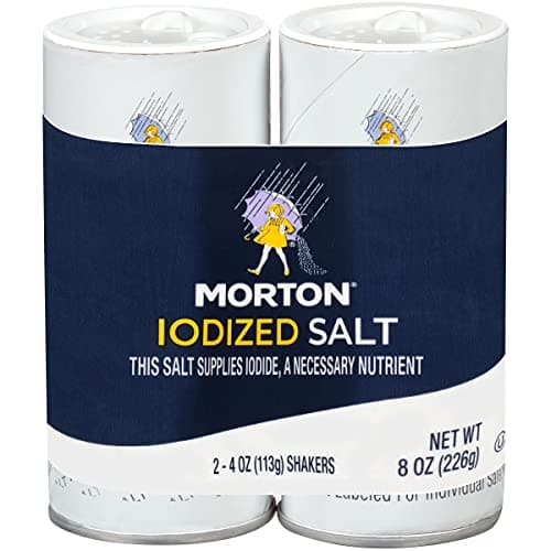 Morton Iodized Salt Shaker, (8 oz) 2-pack, Supplies Iodide, Table Salt, Great for Camping, Pantry Essential