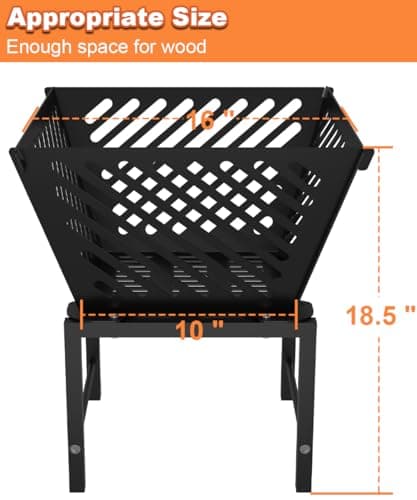 Mondazie Outdoor Fire Pit — 17 Inch Portable with Storage Bag for Camping, Patio Heating, Picnic and BBQ, Trapezoid Diagonal Hollow, Black 6