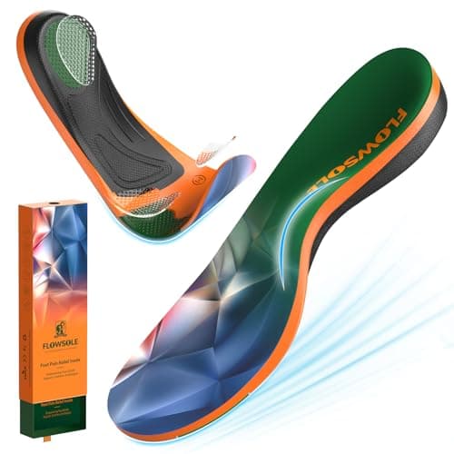 FLOWSOLE Plantar Fasciitis Insoles -Pain Relief Orthotics, Extra Support Shoe Inserts-Strong Absorb Shock High Arch,Heels & Low Back Fatigue,Flat Feet， Anti-Fatigue Shoe Insoles for Men Women, Orange