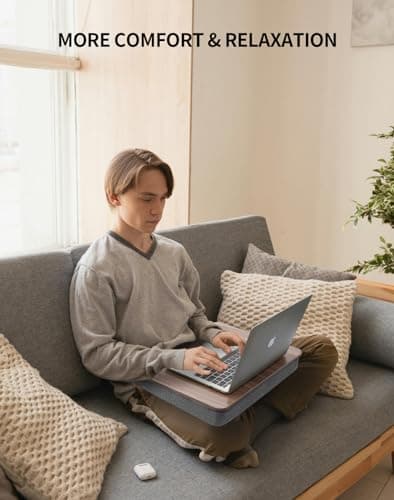 ZEAPTAC Portable Lap Laptop Desk with Pillow Cushion, Fits up to 15.6 inch Laptop, Lap Stand for Bed & Couch & Carpet, Book Tablet/Drawing Board/Computer Laptop Stand - Dark Brown Wood 3