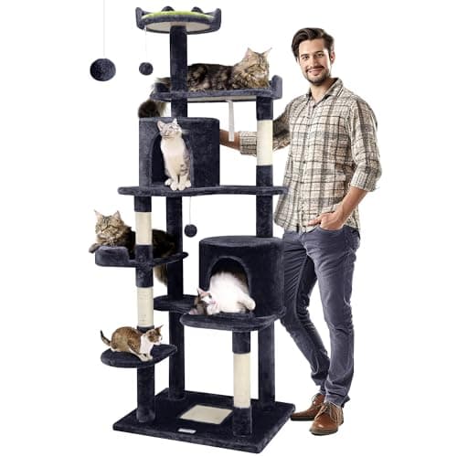 Globlazer C72 Multi-Level Cat Tree Tower | 72'' Activity Center with Cozy Condo, Perches, Scratching Posts, Large Platform and Anti-Tip Kit - Ideal for Large Cats, Dark Grey
