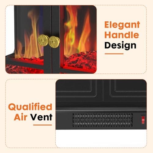 Sweetcrispy Freestanding Electric Fireplace, 26”Two Door Fireplace Heater with 3D Flame Effect, Overheating Safe Design, Energy Saving Space Heater with 12H Timer&Remote for Living Room, Bedroom,Black 8