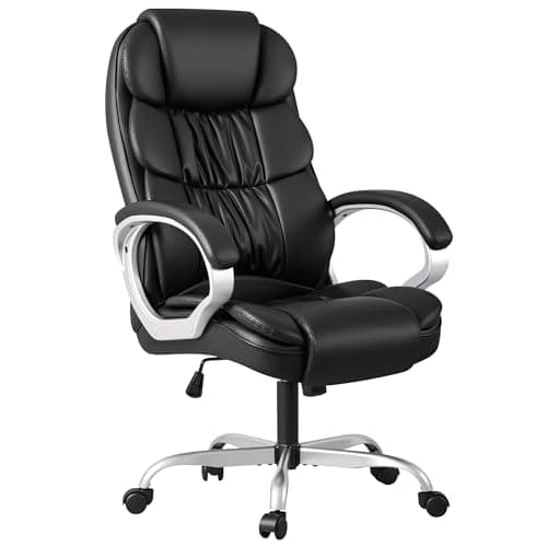 Homall Office Chair High Back Computer Desk Chair, PU Leather Adjustable Height Modern Executive Swivel Task Chair with Padded Armrests and Lumbar Support (Black)