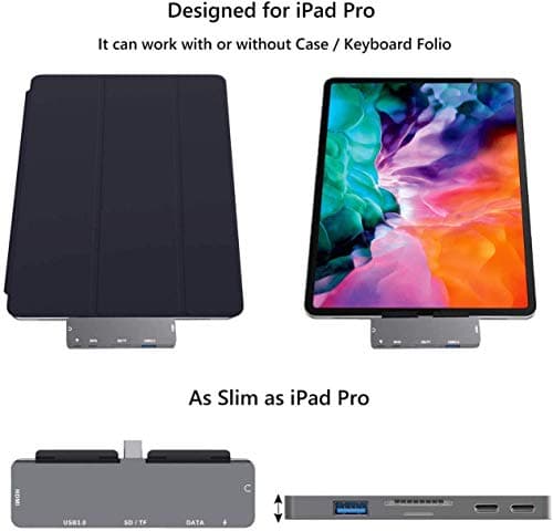 Adapter for iPad Pro USB C Hub M4 M2 M1/iPad Air 4/5/6/iPad Mini 6, 7in1 Adapter with 4K HDMI,3.5mm Jack,USB3.0,PD 100W,SD/TF,USB-C 3.0 Data,iPad Accessories 7
