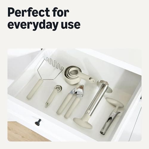 Amazon Basics Garlic Press, Stainless Steel, Soft Grip Handle, Dishwasher-Safe, Linen Gray 6