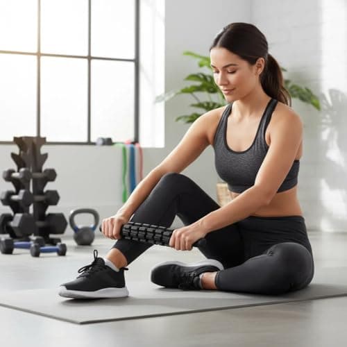 Aucuu 6 in 1 Foam Roller Set Includes Hollow Core Massage Roller, Yoga Stick, Massage Ball, Fitness Stretching Strap, Carrying Bag, Towel, Massage Roller (Black) 8