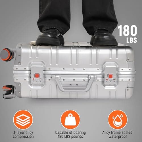 UrbanExplorer All Aluminum Carry On Luggage Hard Shell Suitcases with Spinner Wheels Zipperless Luggage 20 inch Small Carry On Suitcase for Short Trips, Sliver 9