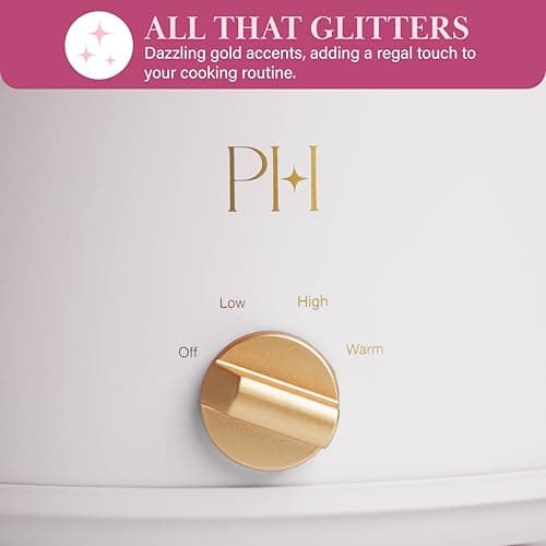 Paris Hilton 6-Quart Manual Slow Cooker, Features Three Settings (Low, High, Warm), Naturally Nonstick and Dishwasher Safe Stoneware Insert, Family Sized Capacity, White 6