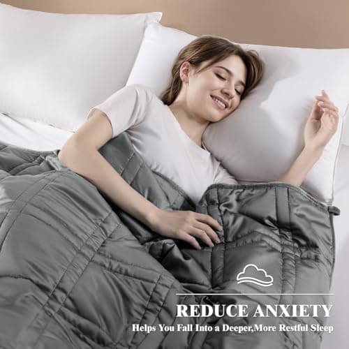 LBRO2M Cooling Weighted Blanket 20 lbs 60" X80" with One Cooling Side, Flannel Heavy Blanket with Glass Beads, Soft Thick Comfort Blankets for Adults Bed Heavy Blanket, Gray 6