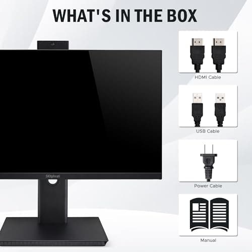 SKitphrati 23.8” Business Webcam Monitor, 1080P IPS Screen 75HZ, Video Conference Monitor - Built-in Adjustable 5MP Webcam, Mic Array, Speakers, Eye Care, Frameless, HDMI, DP, VGA, USB 2.0 5