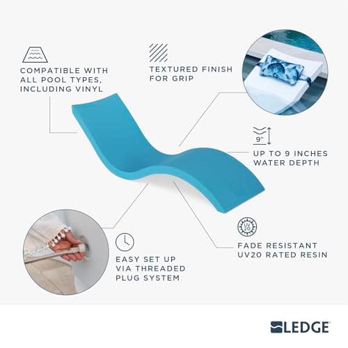 Ledge Lounger Signature Chaise Set of 2 + Affinity Side Table – in Pool Lounger Designed for Shallow Shelves Up to 9” – Outdoor Patio Sun Shelf & Poolside Furniture Bundle (Frost) 5