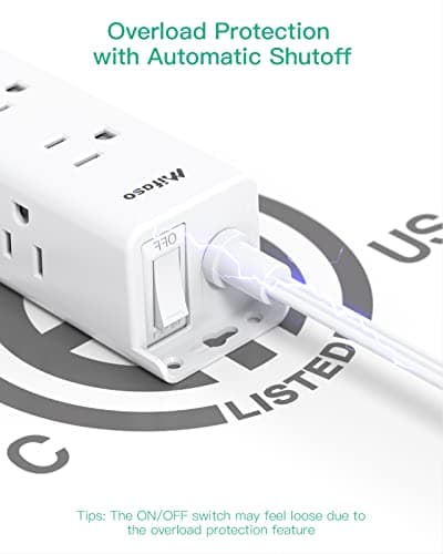 Surge Protector Power Strip - 9 Widely Spaced Multi Outlets, Wall Mount, 3 Side Outlet Extender with Extension Cord, Flat Plug, Overload Protection, Home Office Dorm Room Essentials (5FT, White) 6
